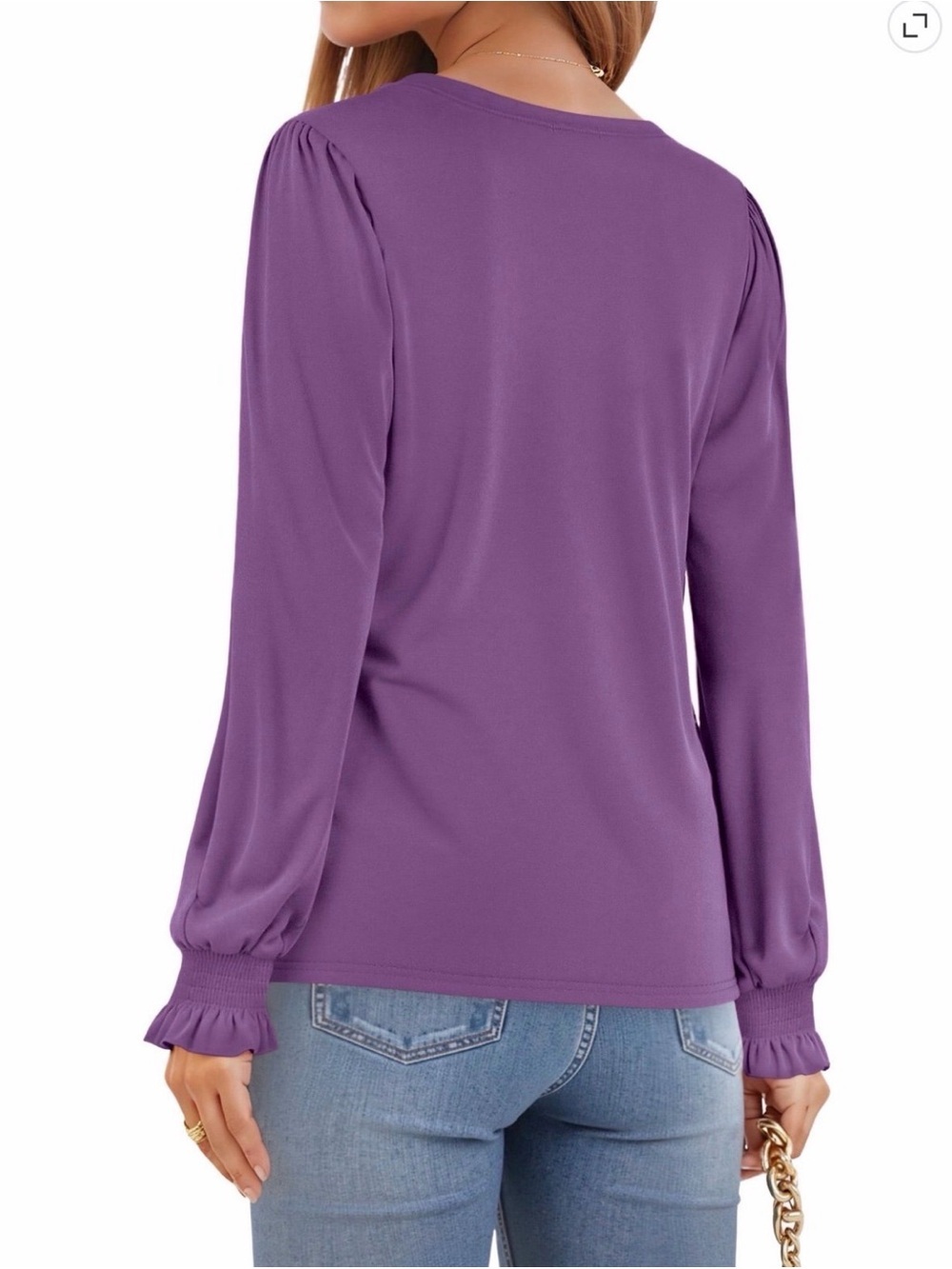Fantaslook Women’s XL Purple Long Sleeve Blouse Puff Sleeve Crew Neck Top - Picture 3 of 6